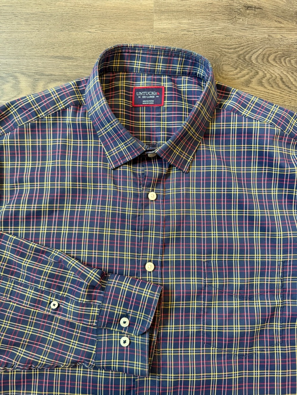 UNTUCKit Men's XXL Talty Plaid Button Down Long Sleeve Shirt Navy Red Yellow